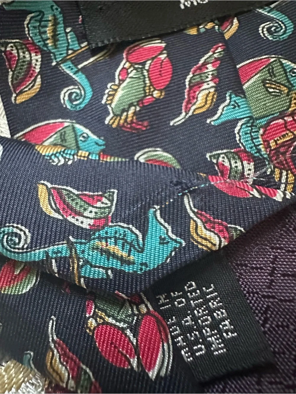 Christian Dior Monsieur Vintage Silk Tie Marine Sea Life Fish Seahorse Lobster